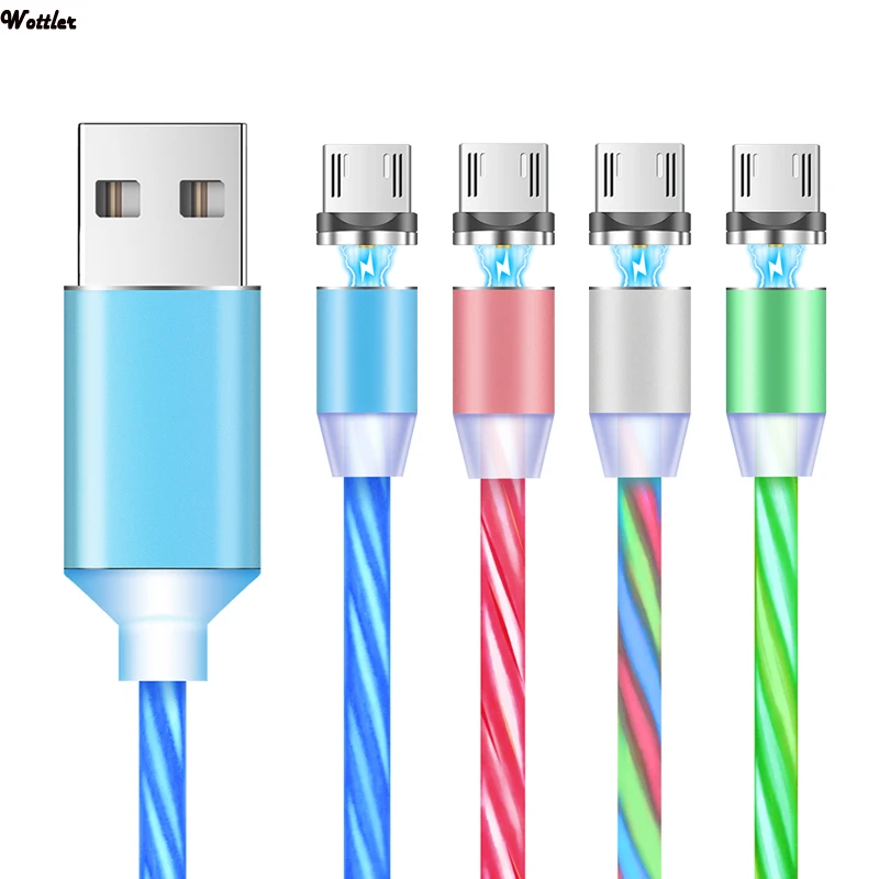 Магнитный кабель USB Type-C, микро-кабель, магнитный кабель со светодиодной подсветкой для быстрой зарядки, зарядный USB-кабель, провод для iPhone, Huawei, Samsung
