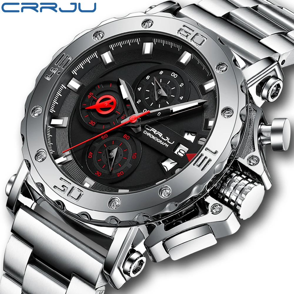 CRRJU 2022 Stainless Steel Watch for Men with Large Dial Quartz Men Watches Fashionable Luxury Business Watches for Men Watches