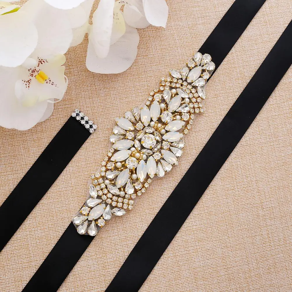 SESTHFAR  Thin Opals Wedding Belt Rhinestone Wedding Sash  Crystal Bridal Belt For Bridal Accessories