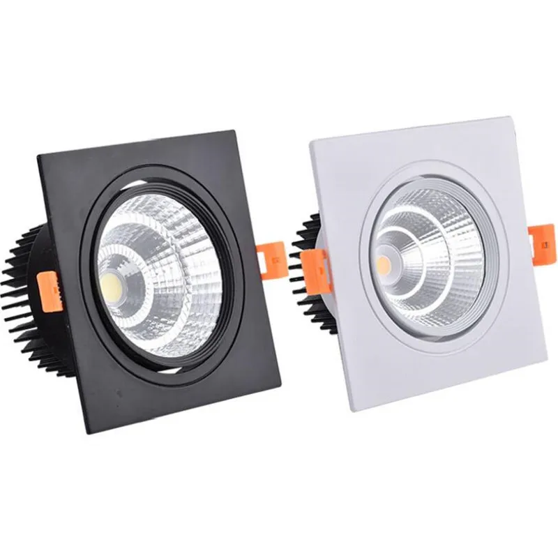 4 rodzaje kwadratowych ściemnialnych sufitowych wpuszczanych opraw LED typu Downlight Lampa sufitowa 9W 12W 15W AC90-260V COB Światła punktowe