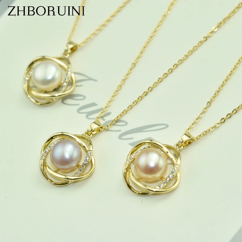 ZHBORUIN Gold Pearl Necklace 925 Sterling Silver Jewelry 100% Real Pearl Simple Choker Necklace Pendant Accessories Wholesale