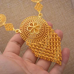 Annayoyo Gold Color Jewelry sets for Women Dubai Bangles African Chain Necklace Earrings  Sets