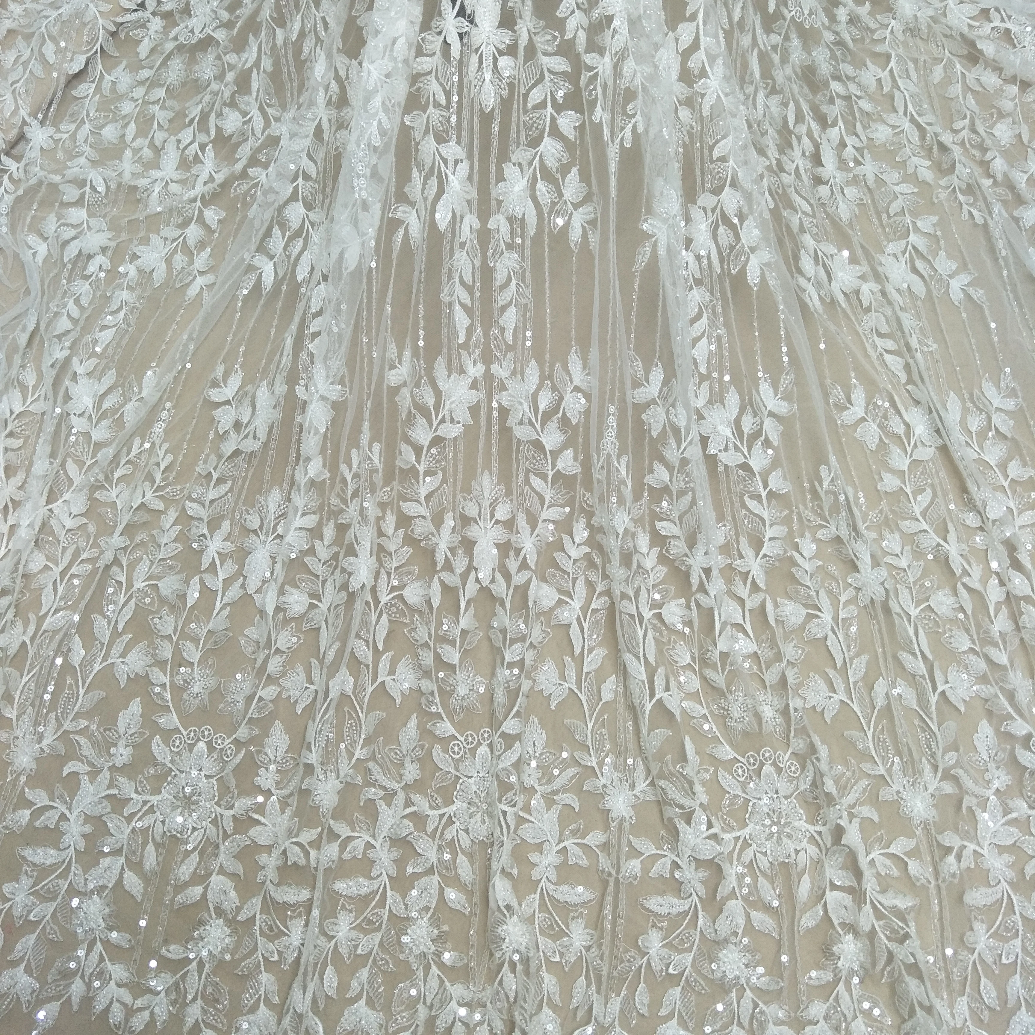 Fashion Zuhair Murad  Beaded lace Sequins bridal lace fabric tulle lace fashion wedding dress ivory fabric 130cm width