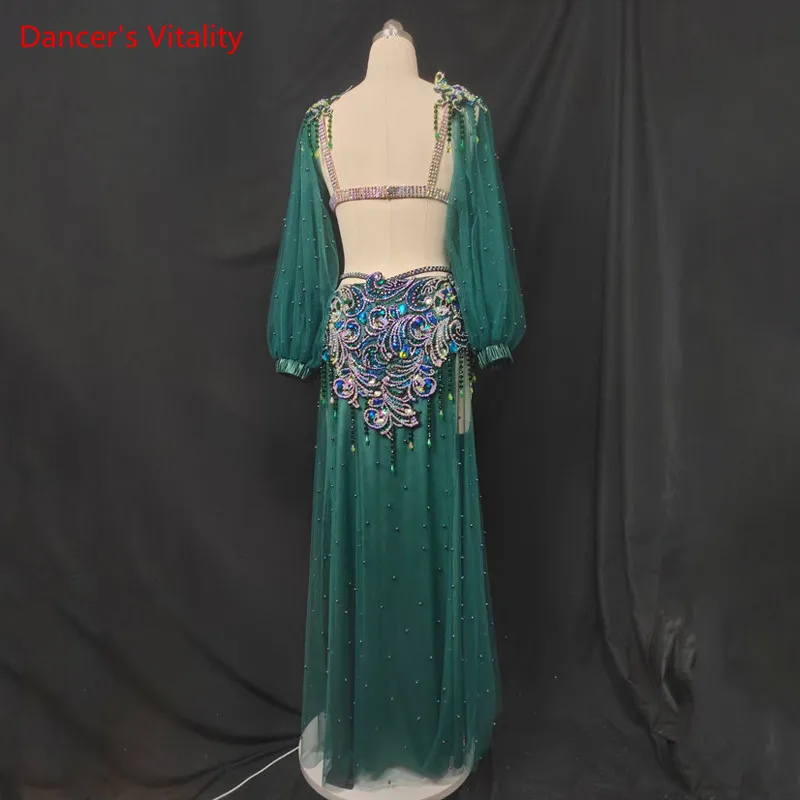 Belly Dance Suit Tassel Full Diamond Bra Split Mesh Long Skirt Performance Set High-End Custom Adult Child Competition Clothing