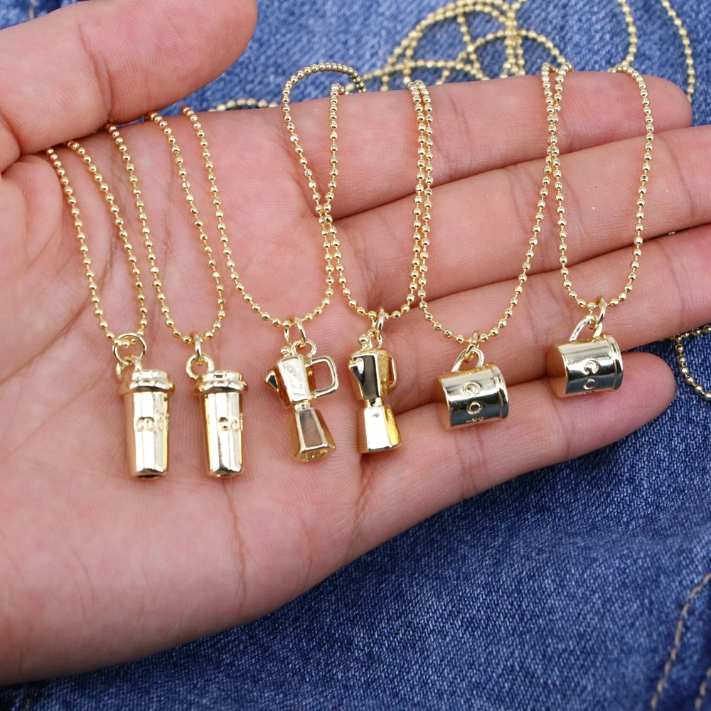 10PCS, Hip Hop Gold Color 3D Coffee Drink Bottle Cup Pendants Necklace For Women Men Fashion Charms Jewelry