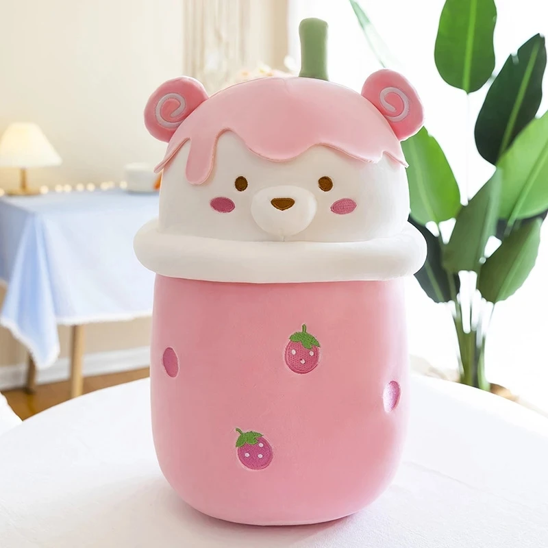 25-40cm Plush Toys Real-life Stuffed Soft Back Cushion Cute Cartoon Teddy Bear Bubble Tea Cup Shaped Pillow Funny Boba Food