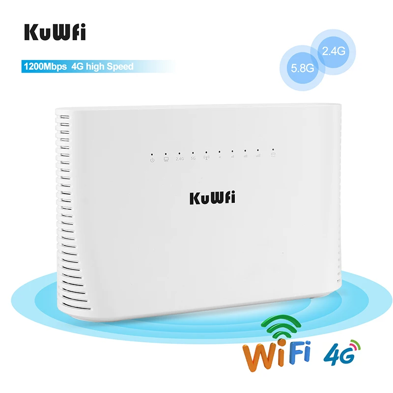 KuWFi 4G WIFI Router 1200Mbps  2.4G&5G Wireless Home WIFI Router Unlocked FDD/TDD With RJ45/RJ11 Port Up to 64 Wifi Users