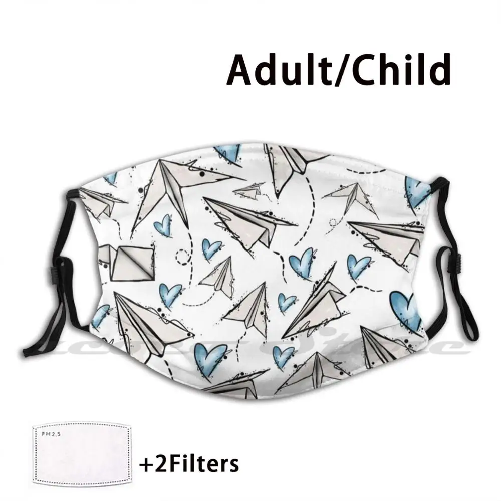 

Paper Planes ( Blue )-By Gengerelle Mask Cloth Washable DIY Filter Pm2.5 Adult Kids Plane Paper Blue Gengerelle