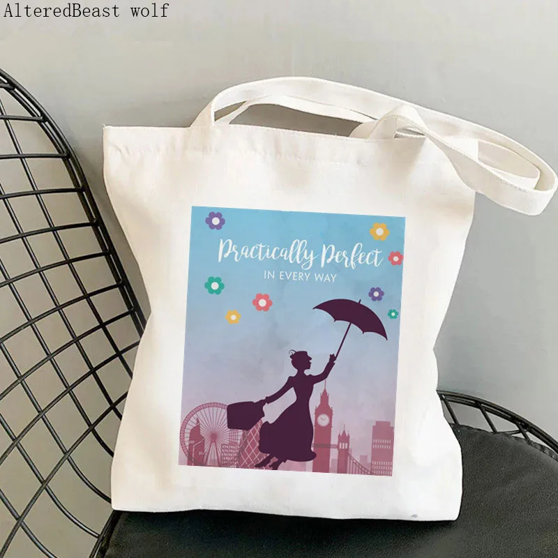 Women Shopper Practically Perfect in Every Way Mary Poppins Bag Harajuku Shopping Canvas Bag girl handbag Tote Shoulder Lady Bag