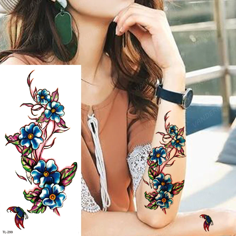 1Pc Waterproof Fake Temporary Tattoos Flower Black Rose Butterfly Lace Body Arm Chest Back Art Sleeve Women Girl Flash Sticker