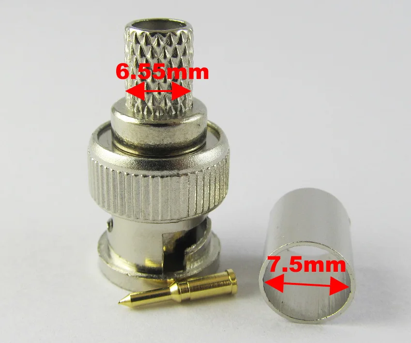 1 conjunto niquelado bnc macho plug crimp rf conector para cabo coaxial rg56