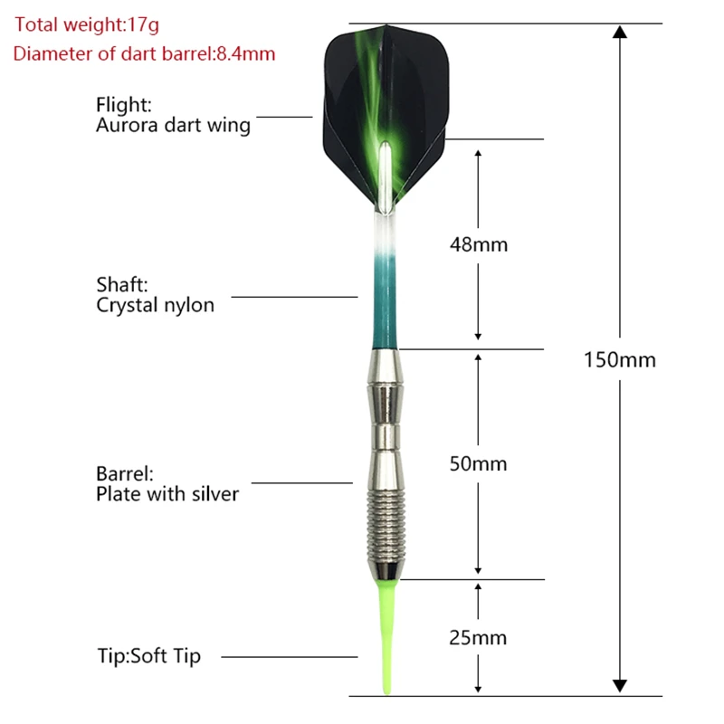 Yernea New 3Pcs/set Soft Tip Darts Indoor Sports Entertainment Electronic Darts Crystal Nyion Dart Shafts Aurora Wing