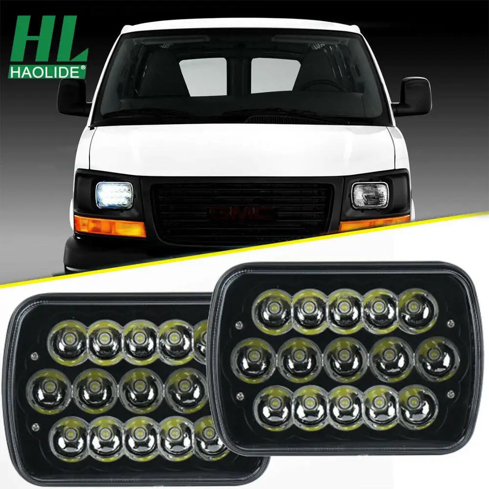 

HAOLIDE 7x6" Black LED Headlights Truck Hi Lo Beam Day Running Lamp 45W Square Turning Signal Sealed Beam Offroad Car Light