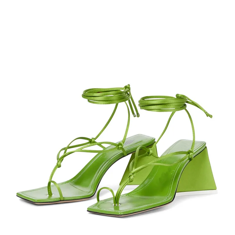 

Fashion pink flip flops high heel sandals summer leather square toe sandals dress shoes street ladies lace party sandals size 43