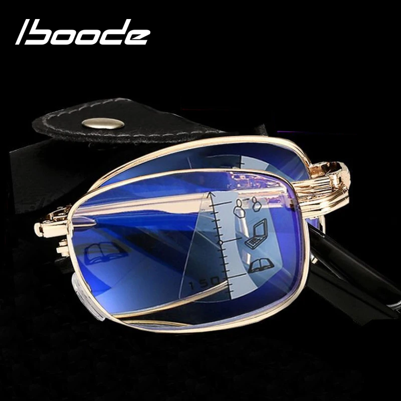 iboode Folding Progressive Reading Glasses Men Women Multifocal Metal Foldable Presbyopic Glasses Diopter +1.0 1.50 2.0 2.5 3.0