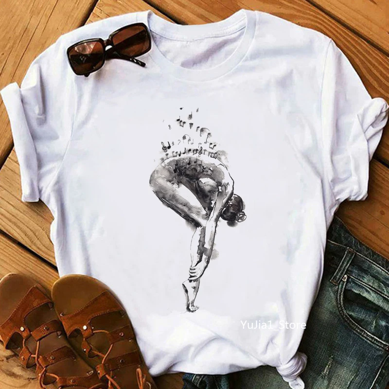 T-Shirt damski w stylu Vintage akwarela baleriny tancerz T-Shirt z nadrukiem Femme estetyczne ubrania letnia koszulka z krótkim rękawem — zdjęcie 3