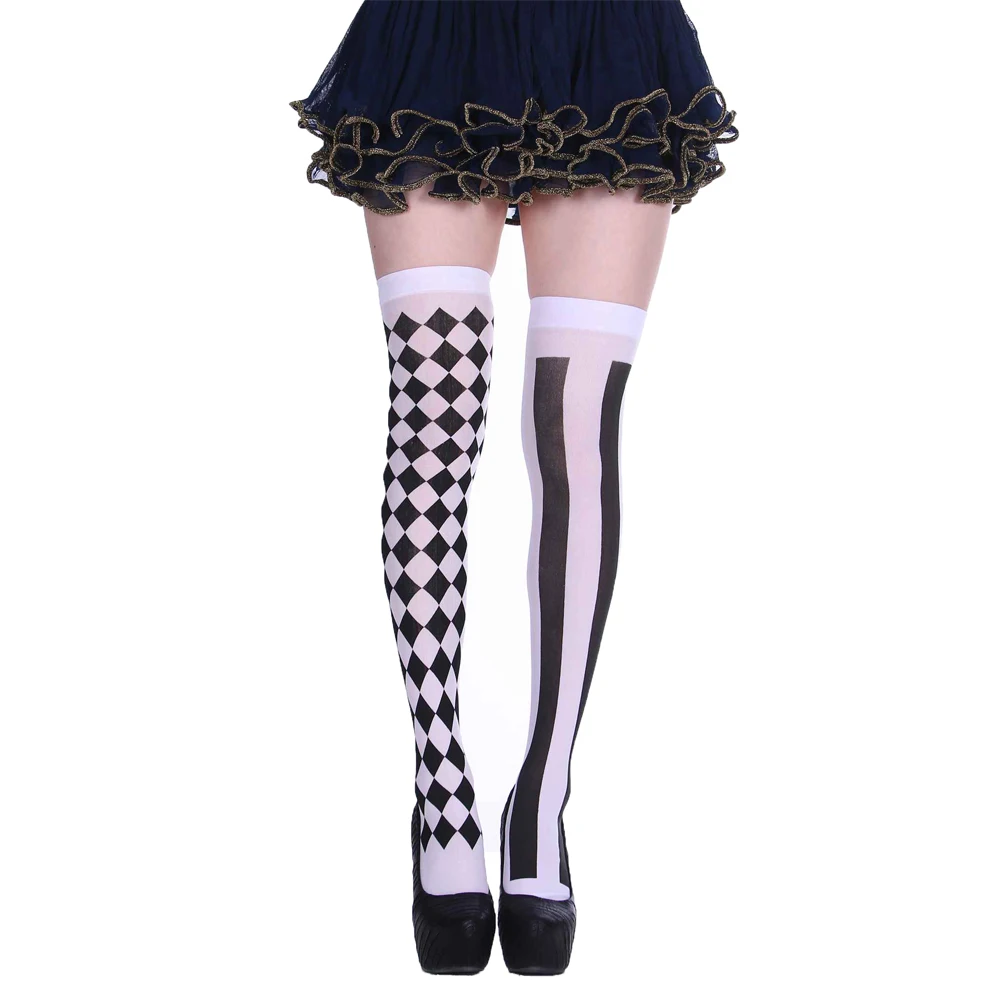 Adult Child Women Girls Halloween Costumes Cosplay Accessories Stockings Socks Black White Stripe Bat Print Skull Patternsocks