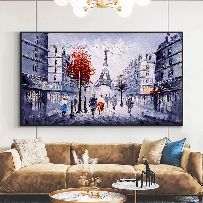 Textured Palette Knife Abstract Handmade City Oil Painting Acrylic Wall Canvas Art Craft Hot Selling Wall Pictures Mural Artwork