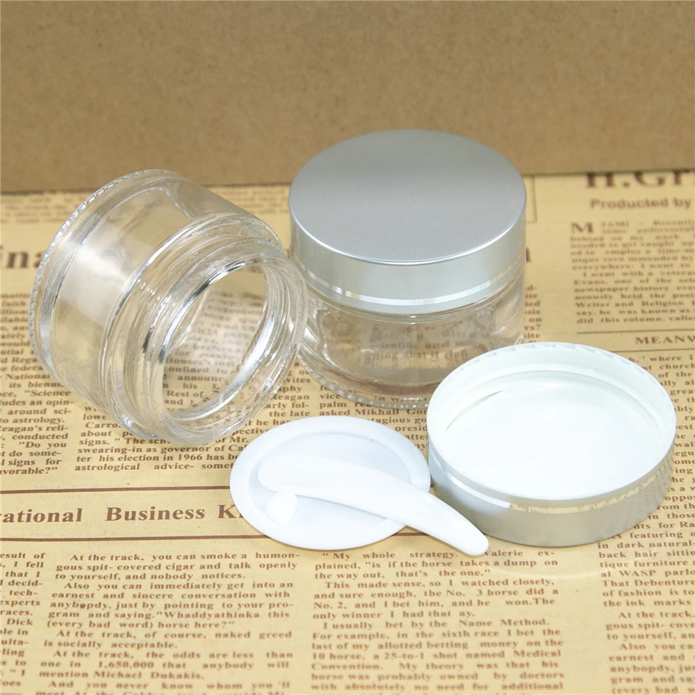 10Pcs 30g Transparent Vitreous Face Cream Bottle Silver Screw Cover Small Delicate Gifts Cosmetics Jar Refillable Empty Vial