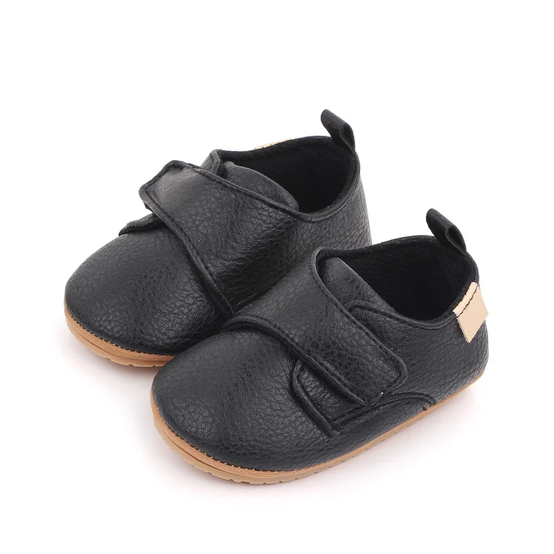 2023 New Baby Shoes Girl Boy PU Leather Rubber Soft-Sole Non-slip Hook Loop Infant Toddler First Walkers Moccasins 0-18 Month