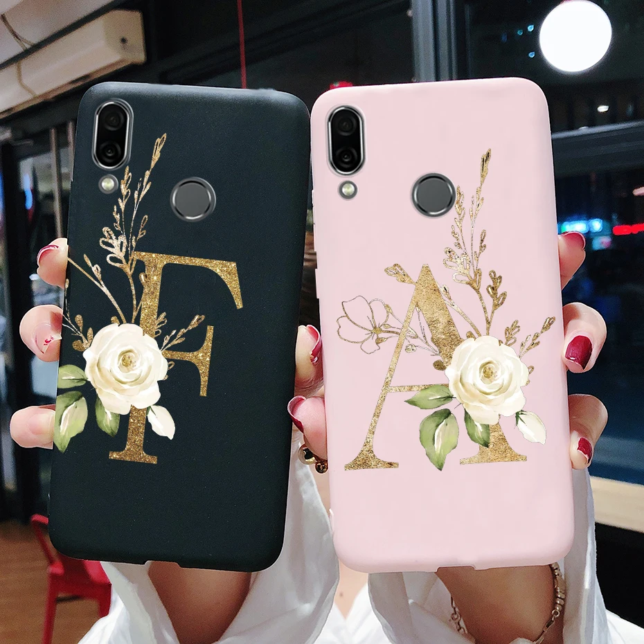 Funda para Huawei Y9 2019, carcasa trasera de silicona blanda con letras de flores a prueba de golpes para Huawei Y9 y 9 2019 6,5 "JKM-LX1 LX2 LX3