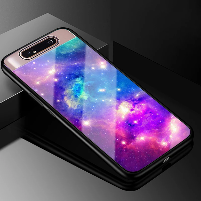 For Samsung Galaxy A80 Case Hard PC Glass Phone Case Black TPU Bumper Cover for Samsung A80 Galaxy A80 A 80 2019 Cover A805