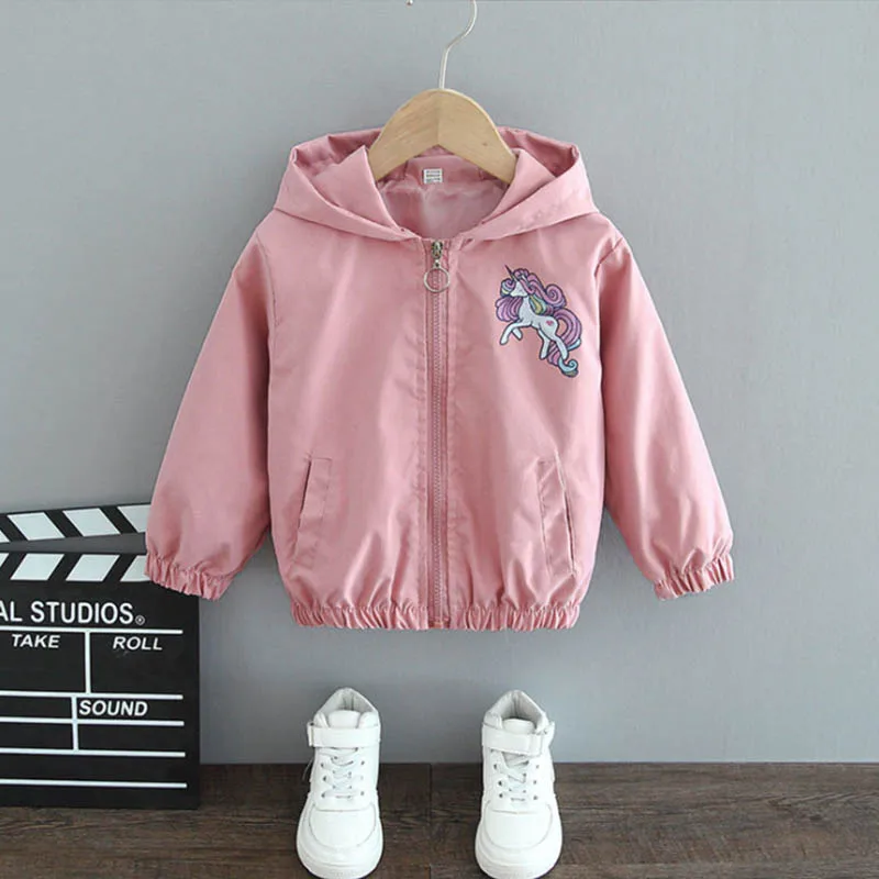 Unicorn Girls Jackets Spring Waterproof Kids Jacket Windbreaker Coat Hooded Casual Girls Outerwear Children Clothing