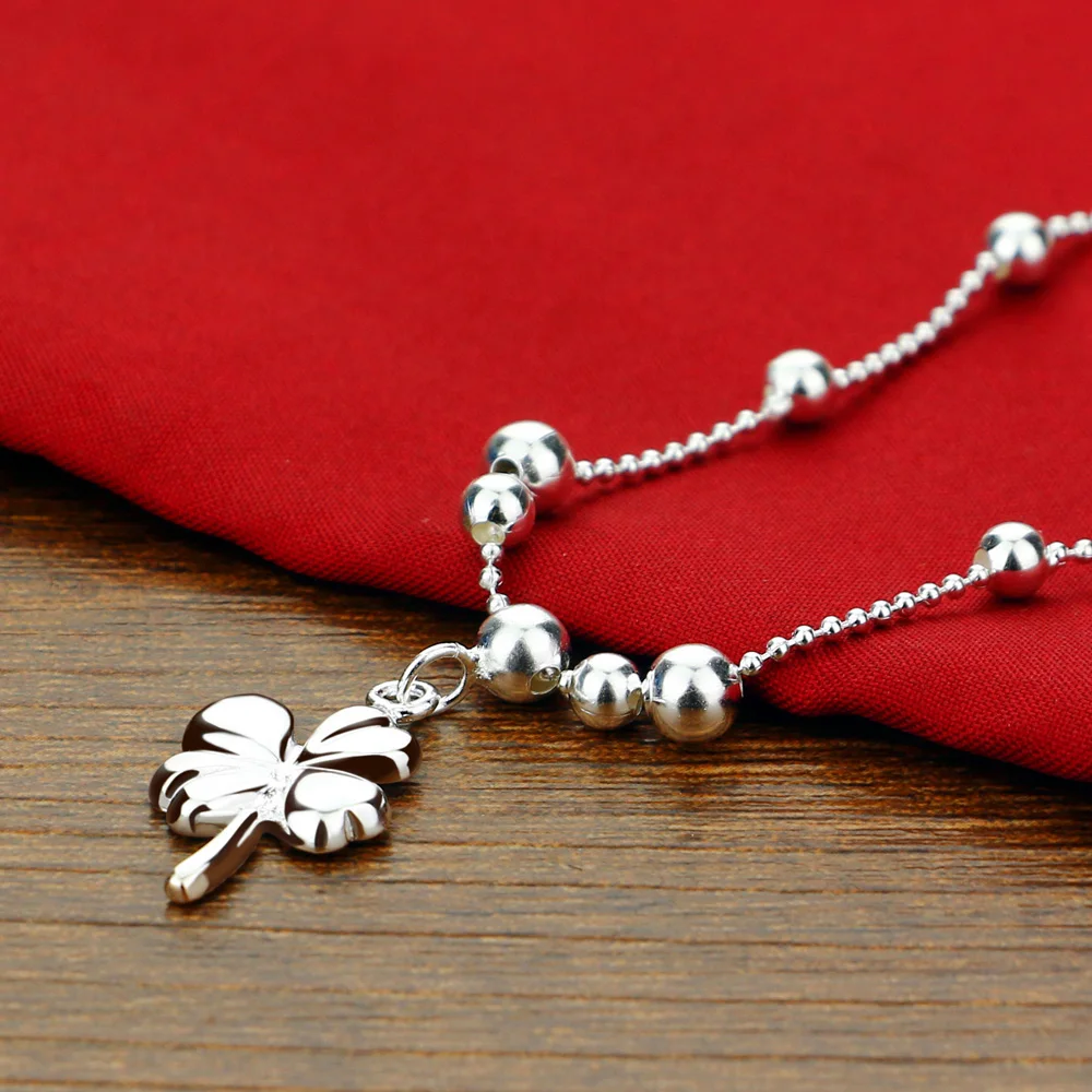 Bohemia Fashion Clover Anklets 100% 925 Sterling Silver Foot Beach Ball Anklets Women & Girl Barefoot Chain Jewelry Summer Gift