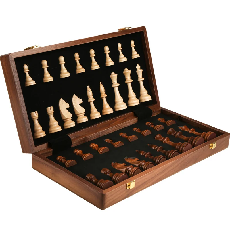 

Board Game Chess Set Top Grade Wooden Folding Big Traditional Classic Handwork Solid Wood Pieces Walnut Chessboard Children Gift