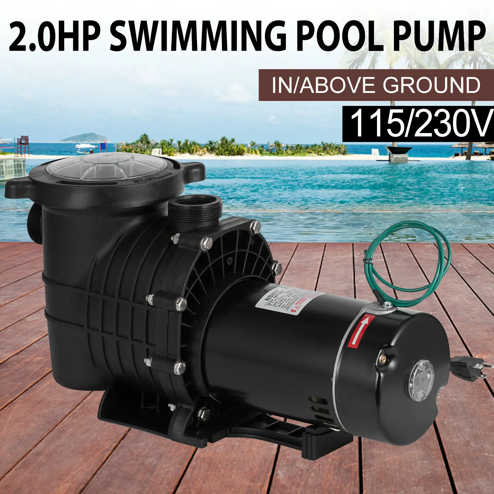 

2HP Swimming Pool Filter Pump Motor W/Strainer Hi-Flo Aquarium Water Pumps For Ground Pool Purifier Water Circulation Pool Pump