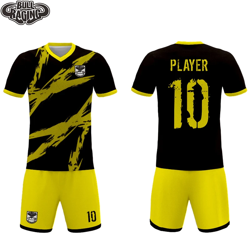 Black Yellow Custom Team Jersey Sublimation Football Uniform Soccer Sportswear Kits