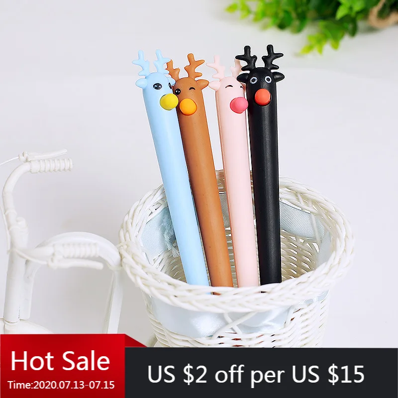 

24 PCs Reindeer Cartoon Neutral Pen Cute Learn Stationery Fawn Waterborne Signature Kawaii School Supplies Pen for Writing