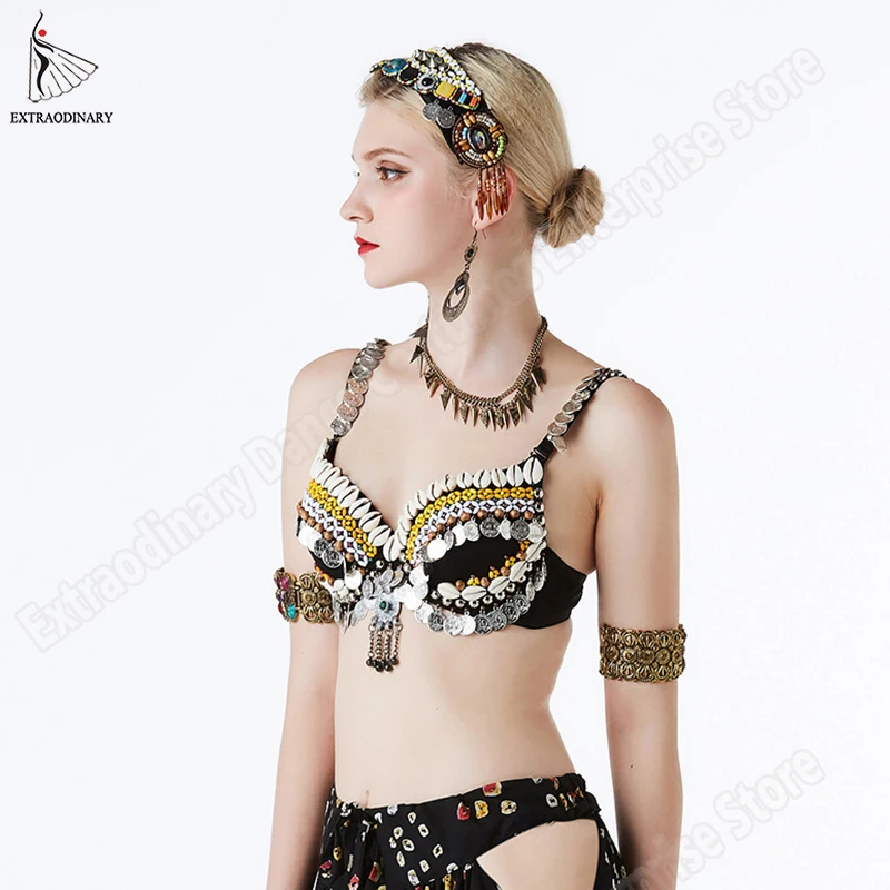 New ATS Tribal Bra Belly Dance Bra Push Up Beaded Coins Vintage Gypsy Women Hand Bellydance Clothes Top Costumes Style