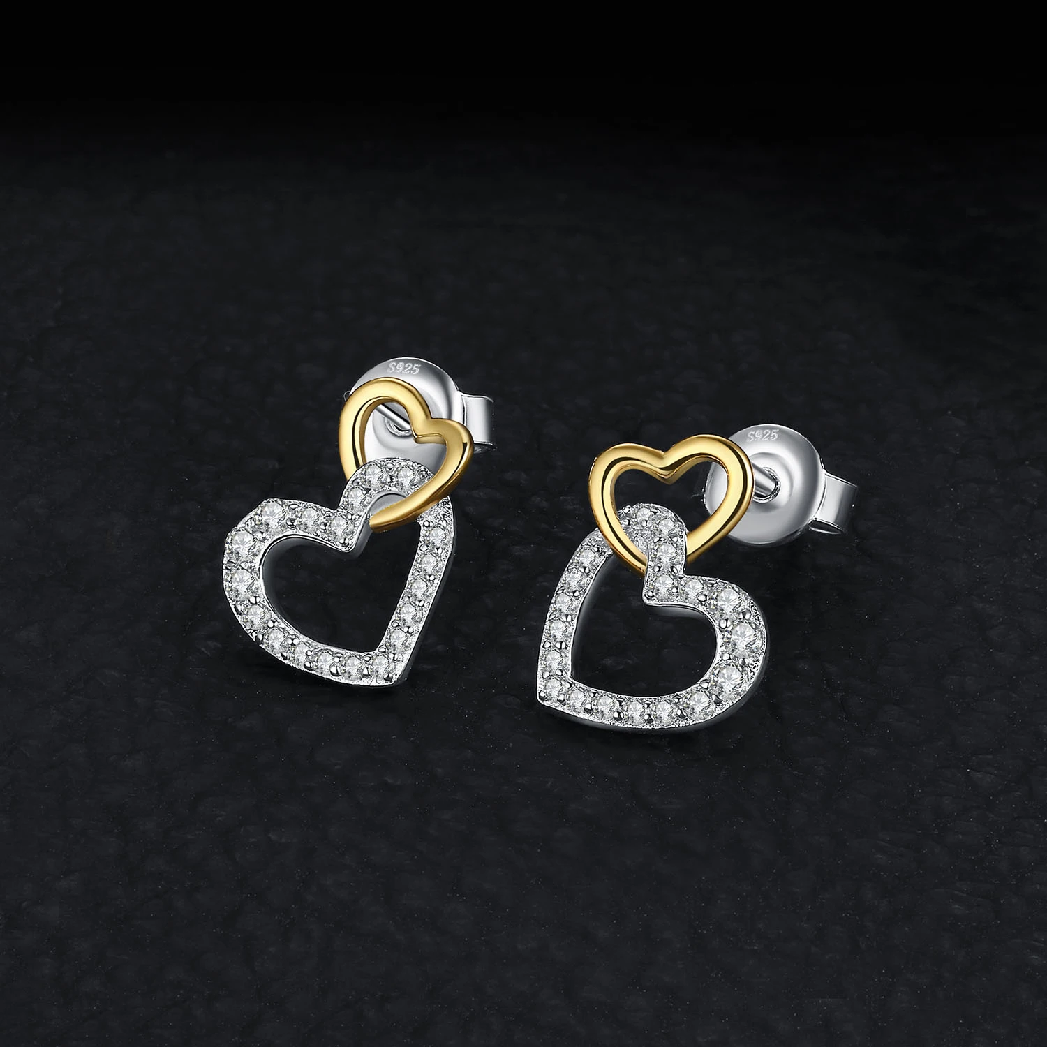 JewelryPalace Love Heart Gold 925 Sterling Silver Stud Earrings for Women Fashion Cubic Zirconia Simulated Diamond Earrings