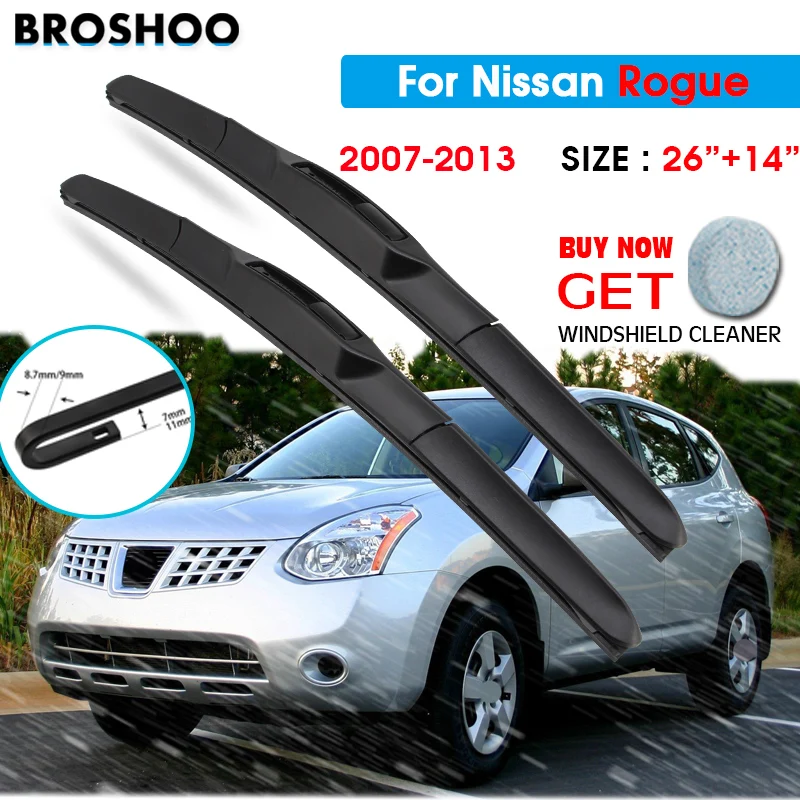 

Car Wiper Blade For Nissan Rogue 26"+14" 2007-2013 Windscreen Windshield Wipers Blades Window Wash Fit U Hook Arms