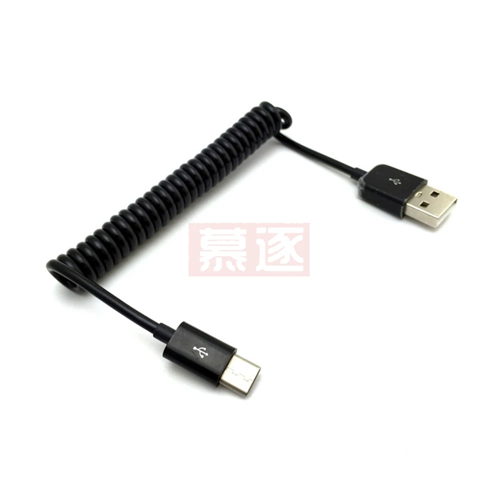 1M 3M Spring Coiled Retractable USB Type C Cable Fast Charging USB-C Cable For  S8 S9 S10 Data Sync Type-C Phone Cable