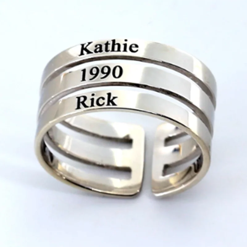 customized rings engrave name Personalized Stackable name ring Words  Names Date Engraved Ring Sterling Silver Jewelr Gifts