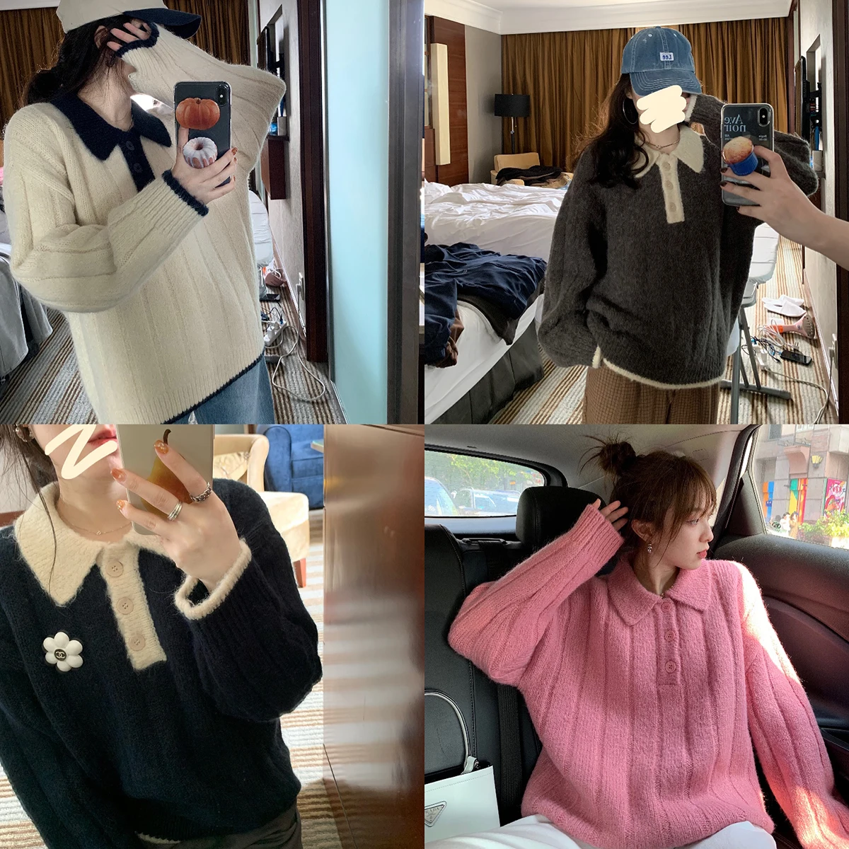 

Homemade Autumn North Island Stationery College Style ~ Double Version 4-Color Cardigan Polo Sweater for Women