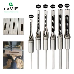 6PCS HSS Twist Drill Bits Square Auger Mortising Chisel Drill Set Square Hole Woodworking Drill Tools Kit Set Extended Saw BH01