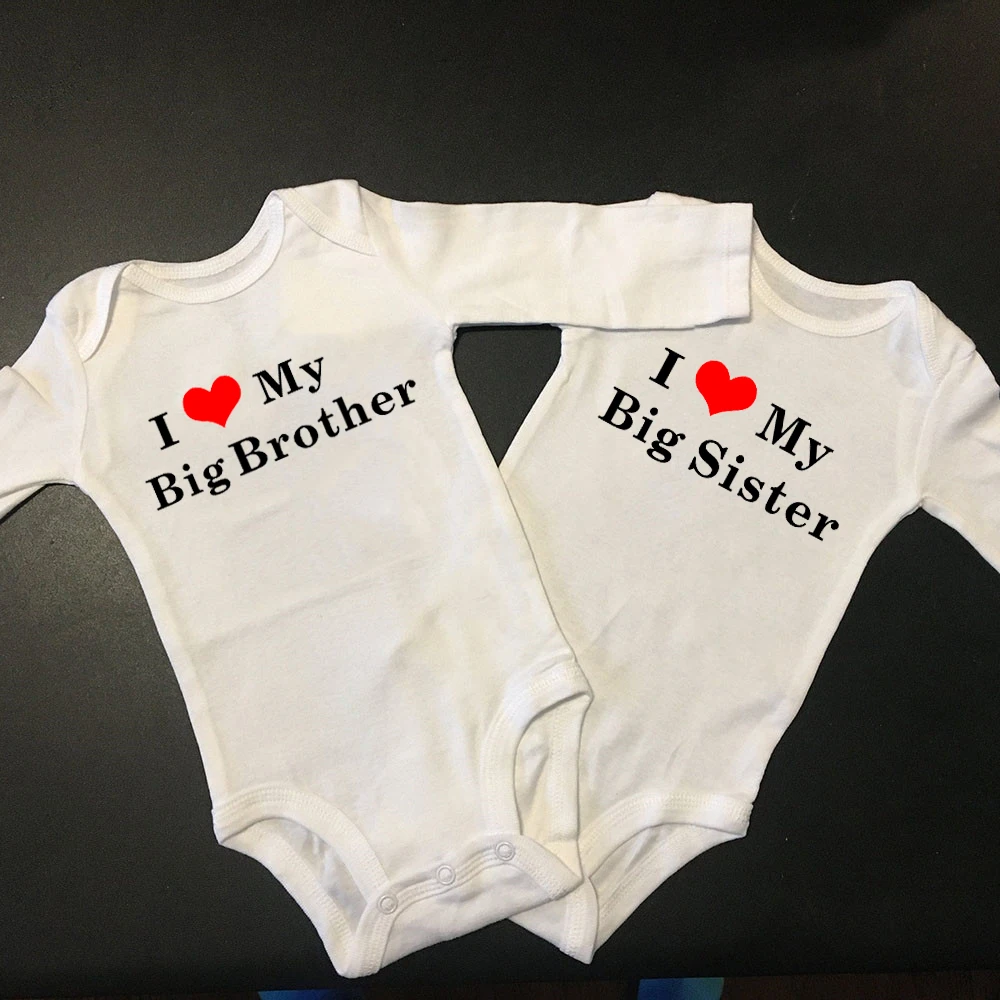 Newborn Baby Boys Girls Cotton I Love My Sister Brother Bodysuit Playsuit Twins Baby Long Sleeved Casual Body Outfits Clothes