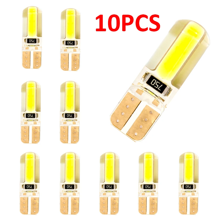 10PCS T10 W5W LED Car Interior Light Cob Marker lamp 12V 194 168 501 bulb Wedge Parking dome Light White Auto for Car Auto