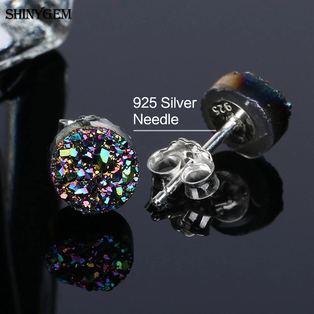 ShinyGem Trendy Sparkling Natural Opal Druzy Gem Stone Stud Earrings Round Mineral 6mm Small Size Lovely Earrings For Women Gift
