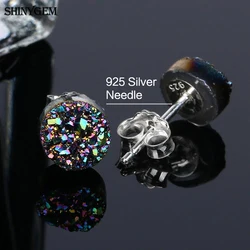 ShinyGem Trendy Sparkling Natural Opal Druzy Gem Stone Stud Earrings Round Mineral 6mm Small Size Lovely Earrings For Women Gift