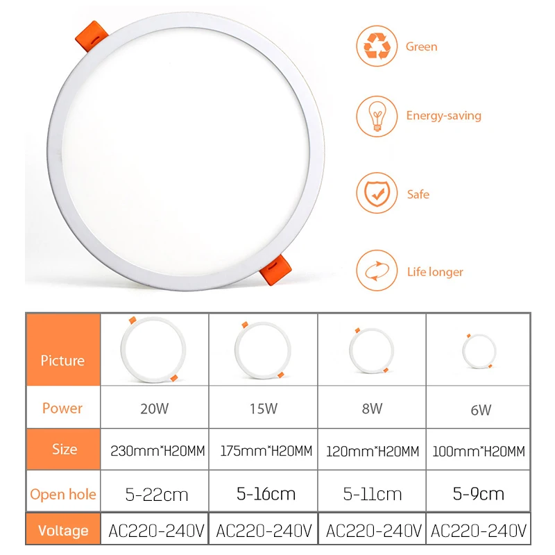 Led Panel Lamp Ultra Thin 6W/8W/15W/20W AC220V Led Panel Light Indoor Outdoor Bedroom Garage Office Ceiling Lamp Xtra Bright