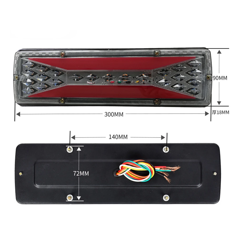 2 x Trailer Rear Lights 12V 24V Truck Tail Light Cargo Car Back Headlight Position Brake Dynamic Turn Signal Reversing Lamp 30cm