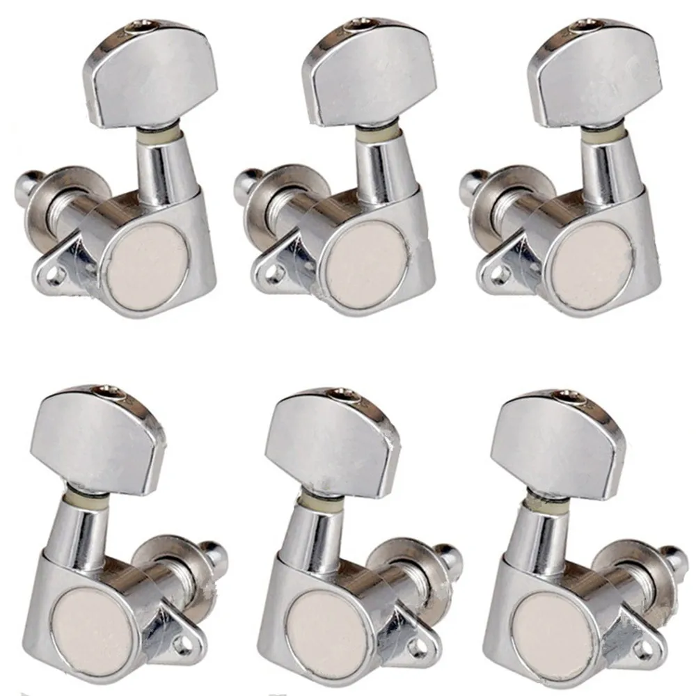 Set tuner pasak penyetel senar gigi tertutup tombol persegi kecil krom kepala mesin untuk bagian Aksesori Gitar