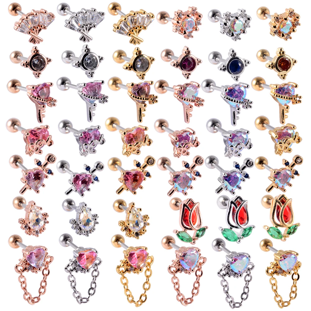 1pcs Colorful Crystal Ear Studs Cartilage Helix Lobe Conch Rook Piercing Screw Earrings Body Piercing Jewelry For Woman Ear Gift