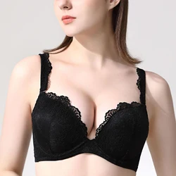 New Plunge 1/2 Cups Sexy Women Bra Lace Padded Push Up Bras Wire Bone Brassiere 30 32 34 36 38 40 42 44 A B C D DD E