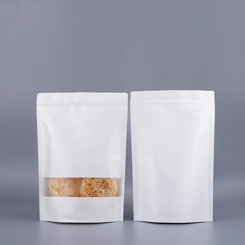 High Quality White Kraft Paper Zip Lock Window Bags Customized CoffeeTea Dried Fruits Cereals Pet Food Zipper Packaging Pouch