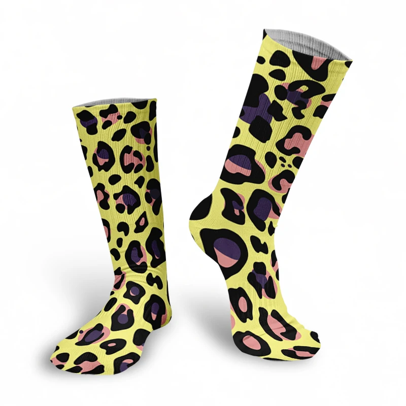 Street Leopard Print Men Women Cotton Socks Pink Spots On Blue High Ankle Bike Riding Socks Punk Leisure Skateboard Warm Socks